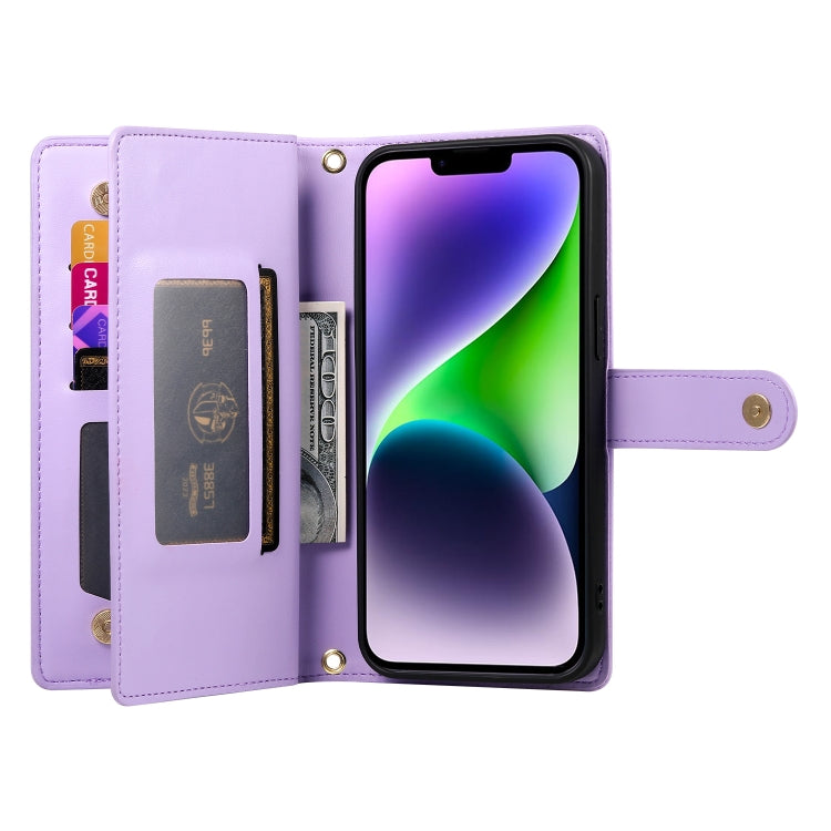 For iPhone 14 Plus Nine Card-slot Zipper Wallet Bag Leather Phone Case