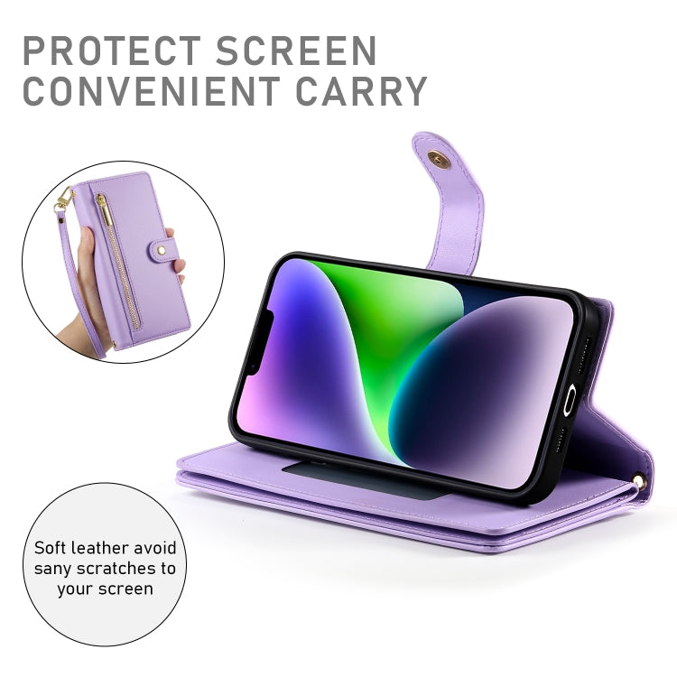 For iPhone 14 Plus Nine Card-slot Zipper Wallet Bag Leather Phone Case