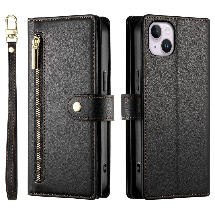 For iPhone 14 Plus Nine Card-slot Zipper Wallet Bag Leather Phone Case