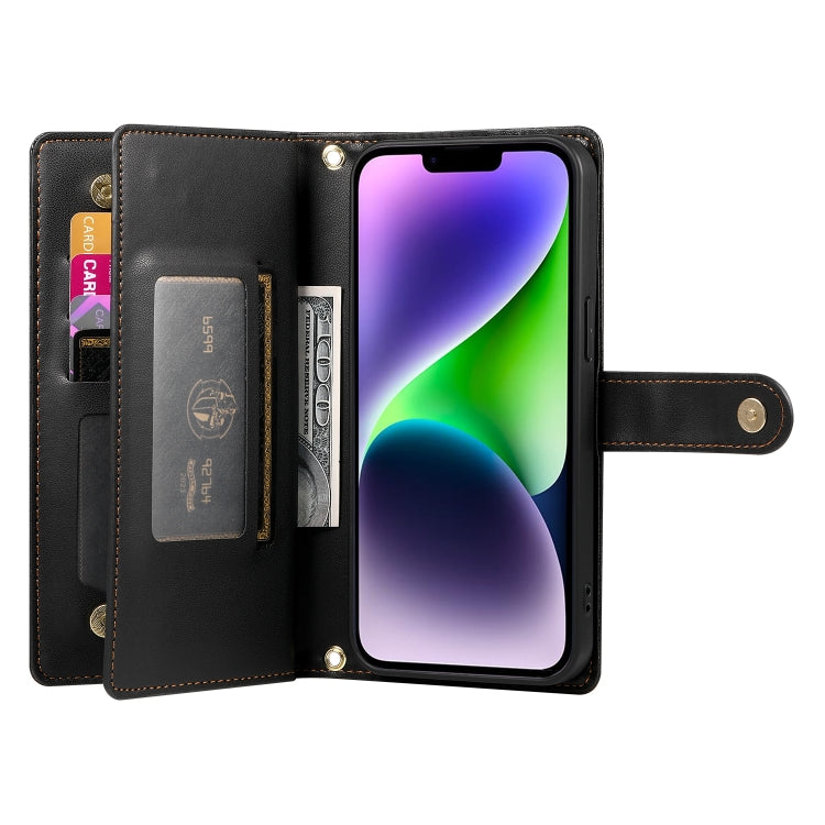 For iPhone 14 Plus Nine Card-slot Zipper Wallet Bag Leather Phone Case