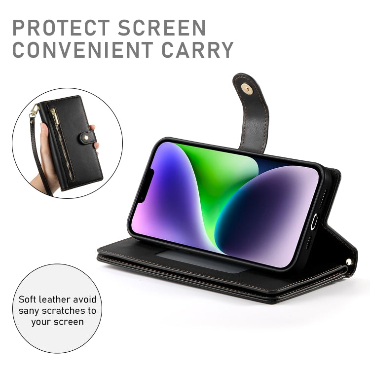 For iPhone 14 Plus Nine Card-slot Zipper Wallet Bag Leather Phone Case