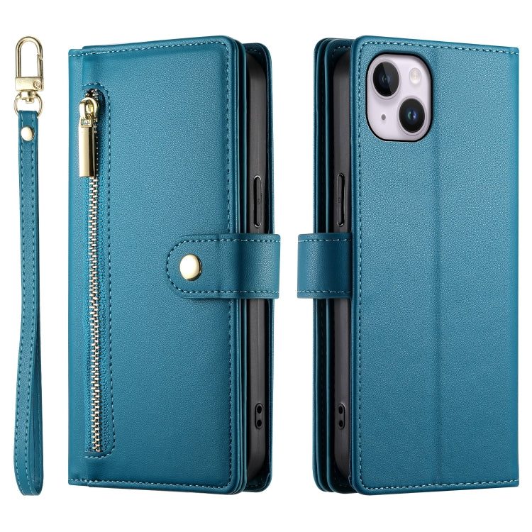 For iPhone 14 Plus Nine Card-slot Zipper Wallet Bag Leather Phone Case