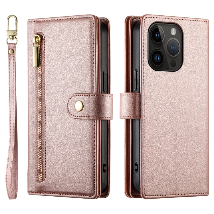 For iPhone 14 Pro Nine Card-slot Zipper Wallet Bag Leather Phone Case