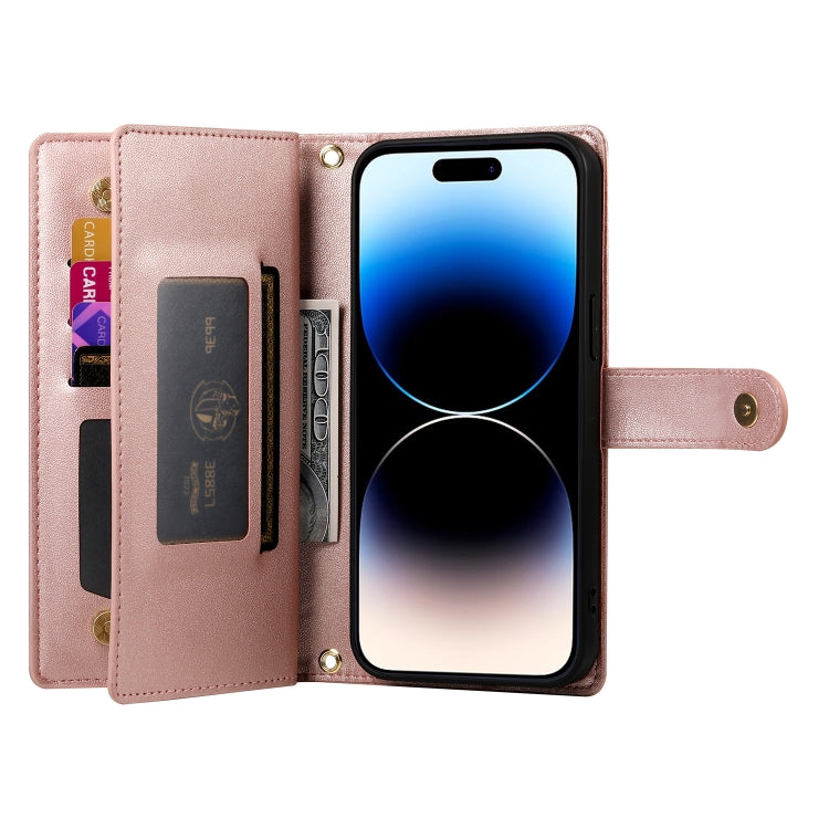 For iPhone 14 Pro Nine Card-slot Zipper Wallet Bag Leather Phone Case