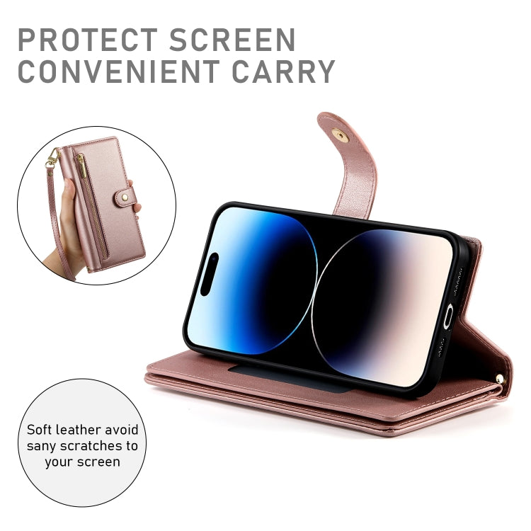 For iPhone 14 Pro Nine Card-slot Zipper Wallet Bag Leather Phone Case