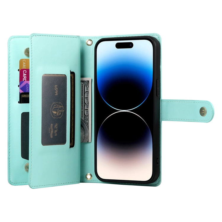 For iPhone 14 Pro Nine Card-slot Zipper Wallet Bag Leather Phone Case