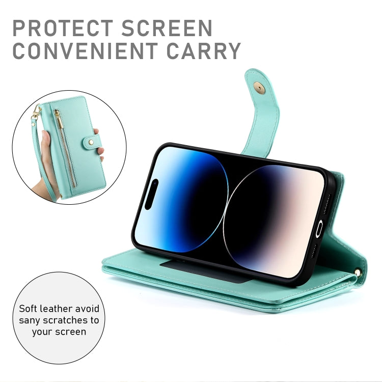 For iPhone 14 Pro Nine Card-slot Zipper Wallet Bag Leather Phone Case