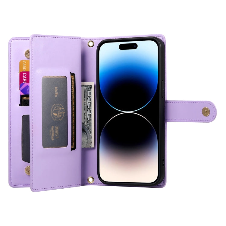 For iPhone 14 Pro Nine Card-slot Zipper Wallet Bag Leather Phone Case