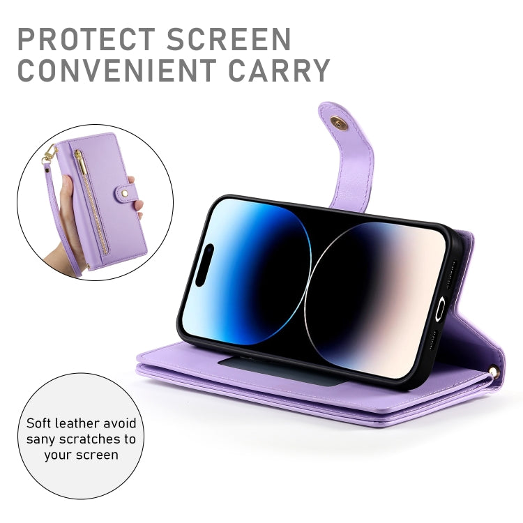 For iPhone 14 Pro Nine Card-slot Zipper Wallet Bag Leather Phone Case