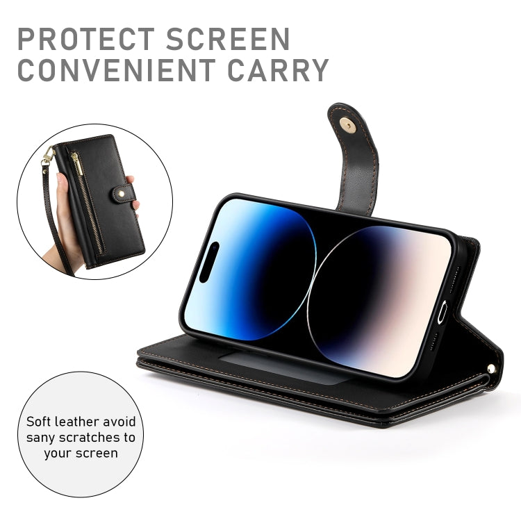 For iPhone 14 Pro Nine Card-slot Zipper Wallet Bag Leather Phone Case