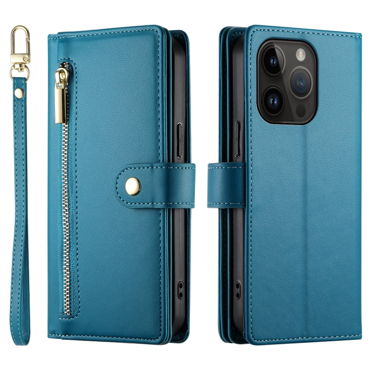 For iPhone 14 Pro Nine Card-slot Zipper Wallet Bag Leather Phone Case