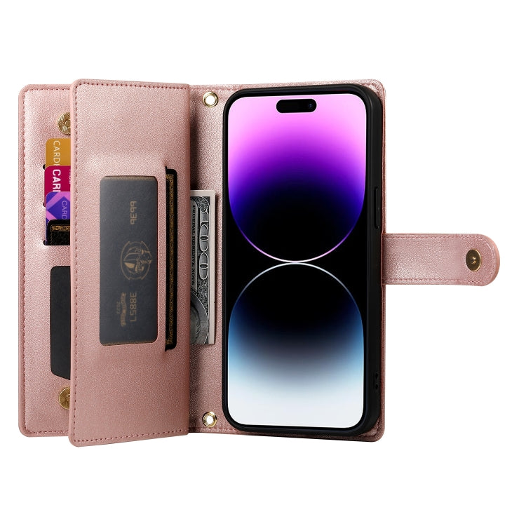 For iPhone 14 Pro Max Nine Card-slot Zipper Wallet Bag Leather Phone Case