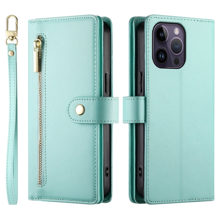 For iPhone 14 Pro Max Nine Card-slot Zipper Wallet Bag Leather Phone Case