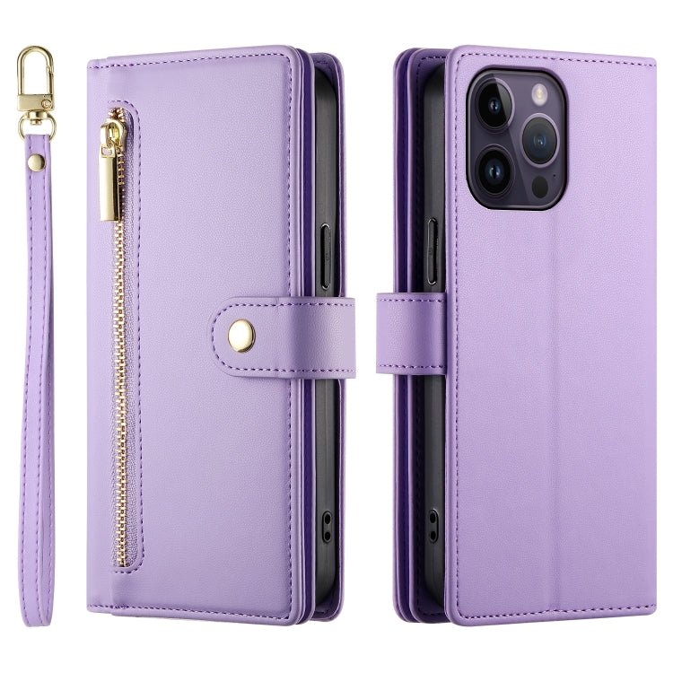 For iPhone 14 Pro Max Nine Card-slot Zipper Wallet Bag Leather Phone Case