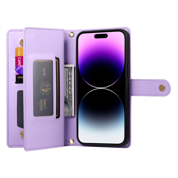 For iPhone 14 Pro Max Nine Card-slot Zipper Wallet Bag Leather Phone Case