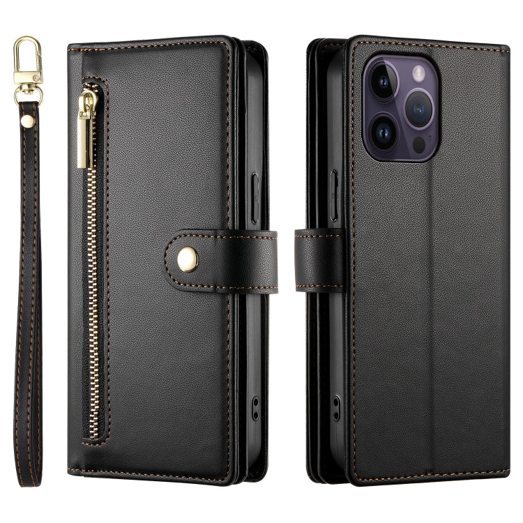 For iPhone 14 Pro Max Nine Card-slot Zipper Wallet Bag Leather Phone Case