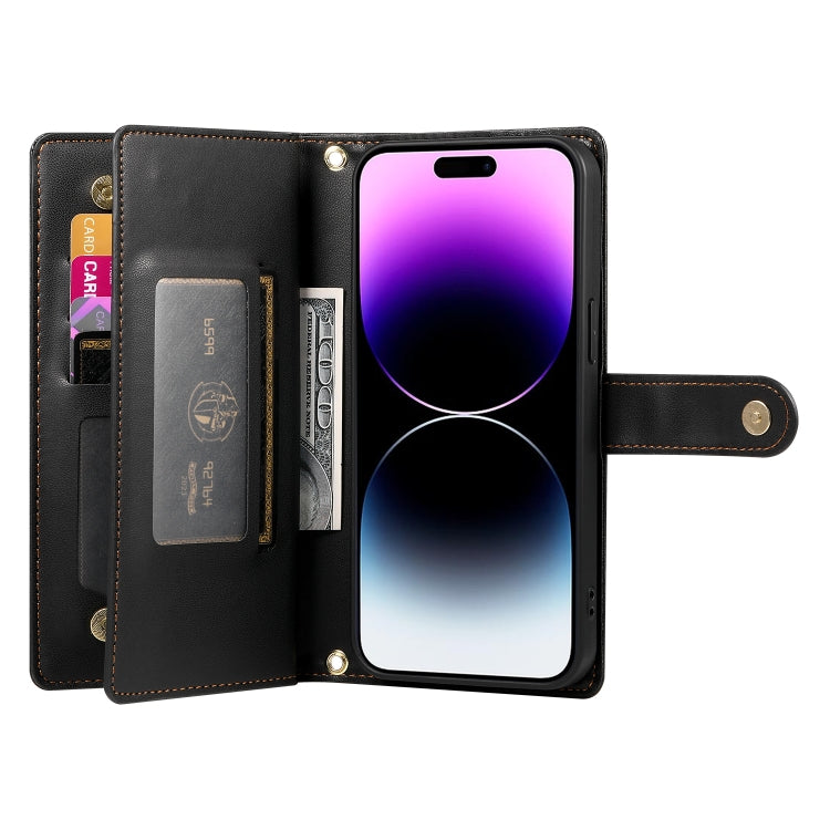 For iPhone 14 Pro Max Nine Card-slot Zipper Wallet Bag Leather Phone Case