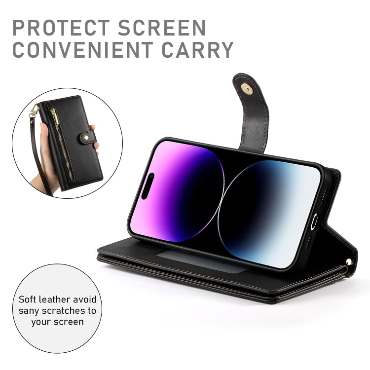 For iPhone 14 Pro Max Nine Card-slot Zipper Wallet Bag Leather Phone Case