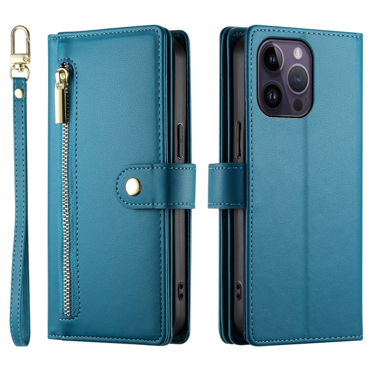 For iPhone 14 Pro Max Nine Card-slot Zipper Wallet Bag Leather Phone Case