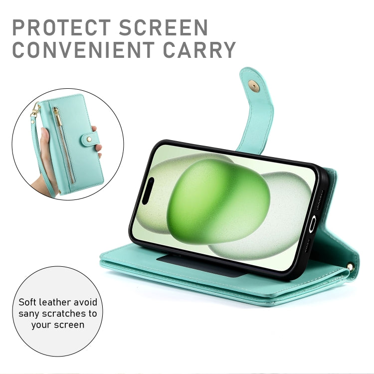 For iPhone 15 Plus Nine Card-slot Zipper Wallet Bag Leather Phone Case