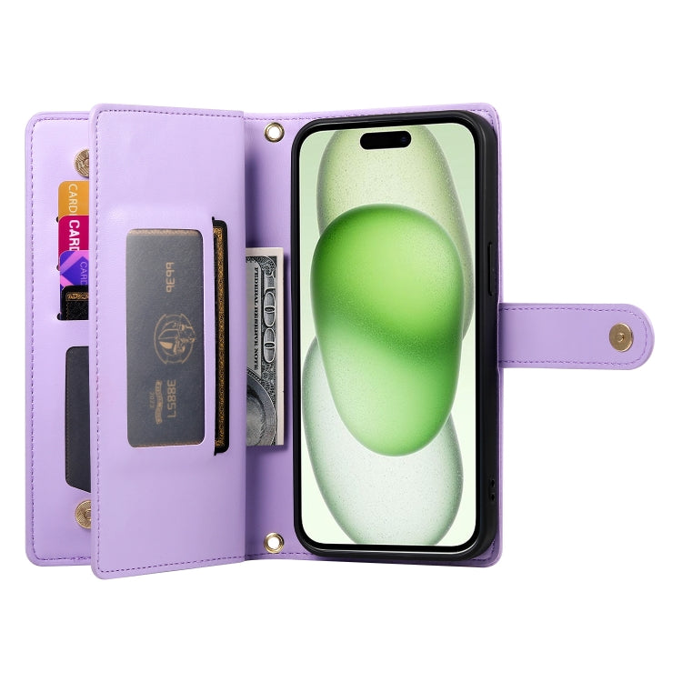 For iPhone 15 Plus Nine Card-slot Zipper Wallet Bag Leather Phone Case