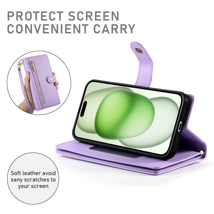 For iPhone 15 Plus Nine Card-slot Zipper Wallet Bag Leather Phone Case
