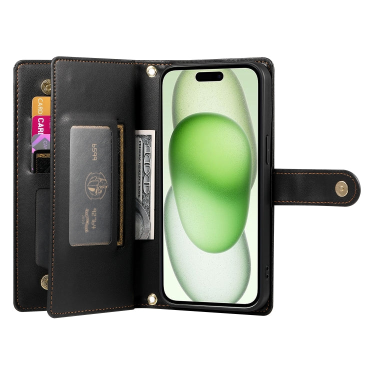 For iPhone 15 Plus Nine Card-slot Zipper Wallet Bag Leather Phone Case