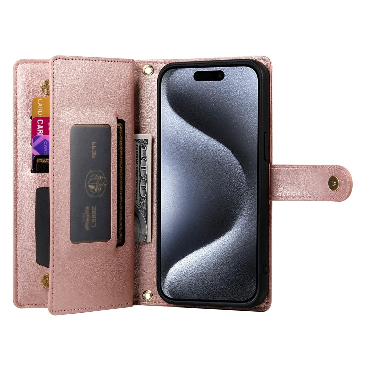 For iPhone 15 Pro Nine Card-slot Zipper Wallet Bag Leather Phone Case