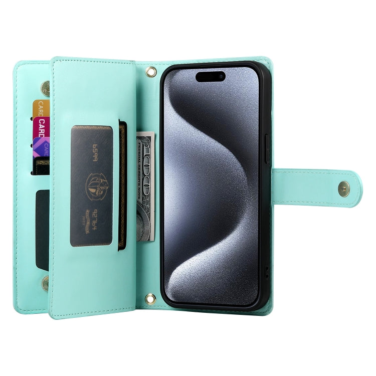 For iPhone 15 Pro Nine Card-slot Zipper Wallet Bag Leather Phone Case