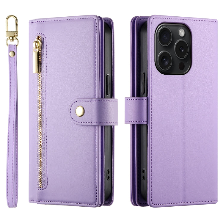For iPhone 15 Pro Nine Card-slot Zipper Wallet Bag Leather Phone Case