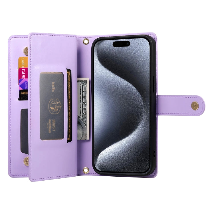 For iPhone 15 Pro Nine Card-slot Zipper Wallet Bag Leather Phone Case