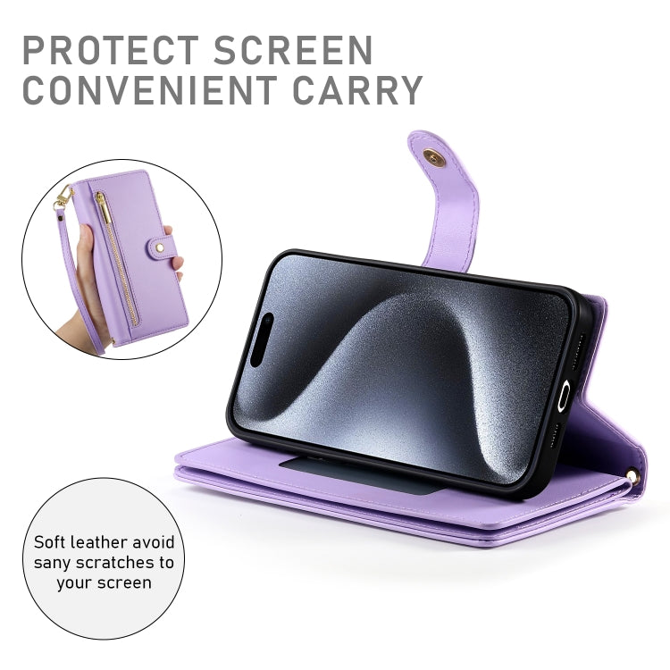 For iPhone 15 Pro Nine Card-slot Zipper Wallet Bag Leather Phone Case