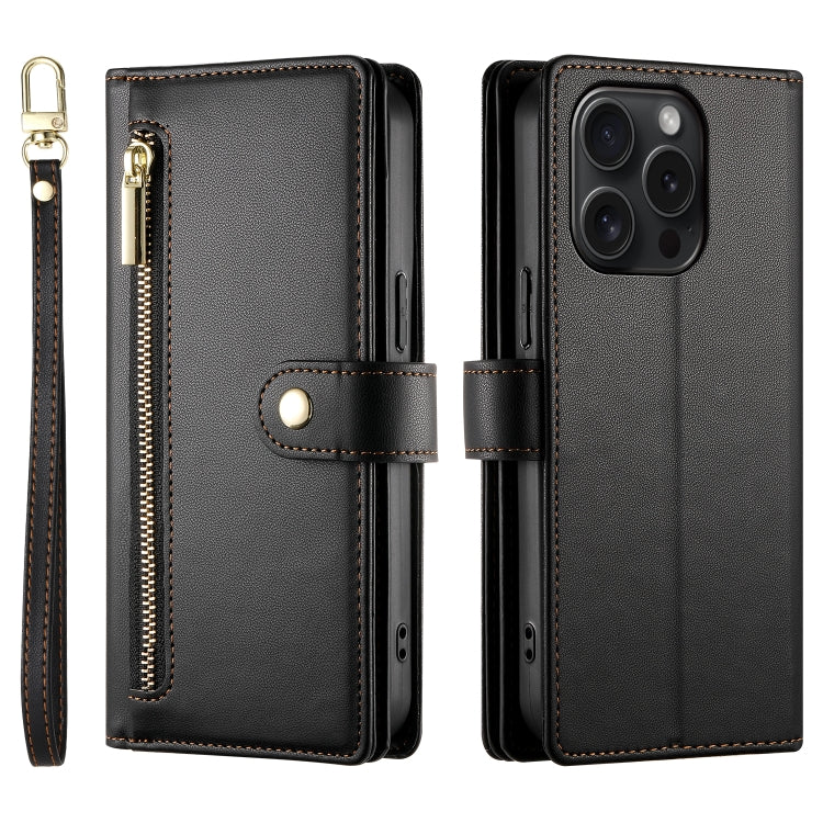 For iPhone 15 Pro Nine Card-slot Zipper Wallet Bag Leather Phone Case