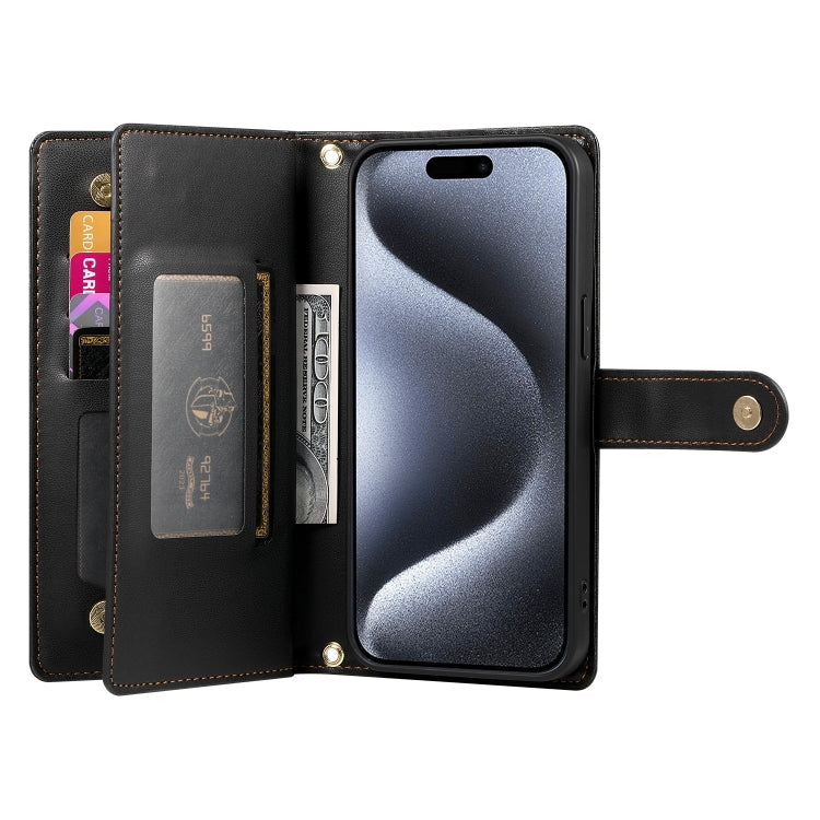 For iPhone 15 Pro Nine Card-slot Zipper Wallet Bag Leather Phone Case