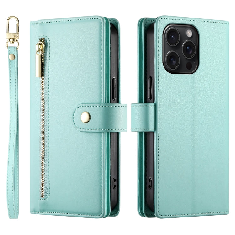 For iPhone 15 Pro Max Nine Card-slot Zipper Wallet Bag Leather Phone Case