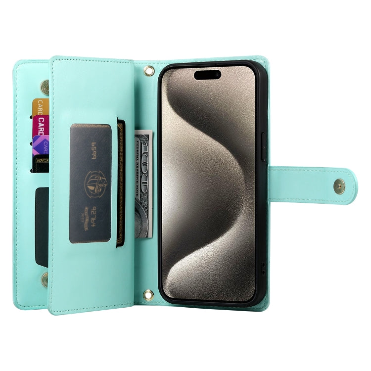 For iPhone 15 Pro Max Nine Card-slot Zipper Wallet Bag Leather Phone Case