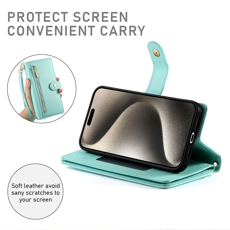For iPhone 15 Pro Max Nine Card-slot Zipper Wallet Bag Leather Phone Case