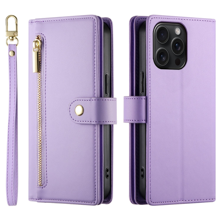 For iPhone 15 Pro Max Nine Card-slot Zipper Wallet Bag Leather Phone Case
