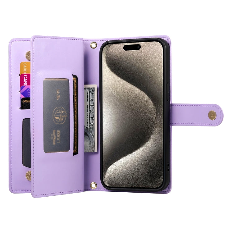 For iPhone 15 Pro Max Nine Card-slot Zipper Wallet Bag Leather Phone Case