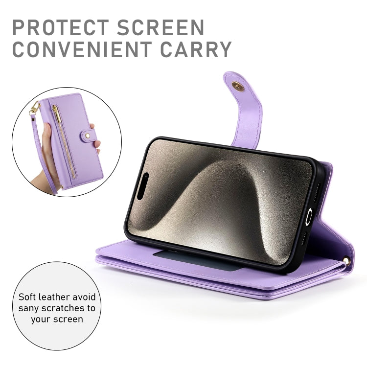 For iPhone 15 Pro Max Nine Card-slot Zipper Wallet Bag Leather Phone Case