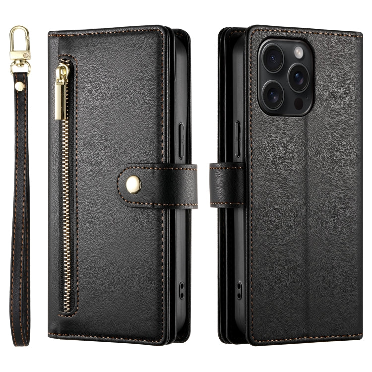 For iPhone 15 Pro Max Nine Card-slot Zipper Wallet Bag Leather Phone Case