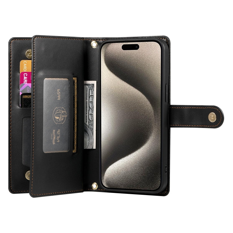 For iPhone 15 Pro Max Nine Card-slot Zipper Wallet Bag Leather Phone Case