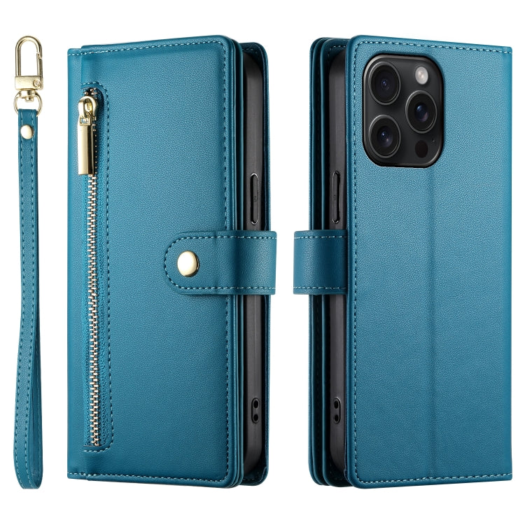 For iPhone 15 Pro Max Nine Card-slot Zipper Wallet Bag Leather Phone Case