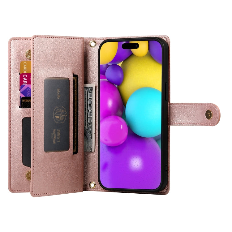 For iPhone 16 Nine Card-slot Zipper Wallet Bag Leather Phone Case