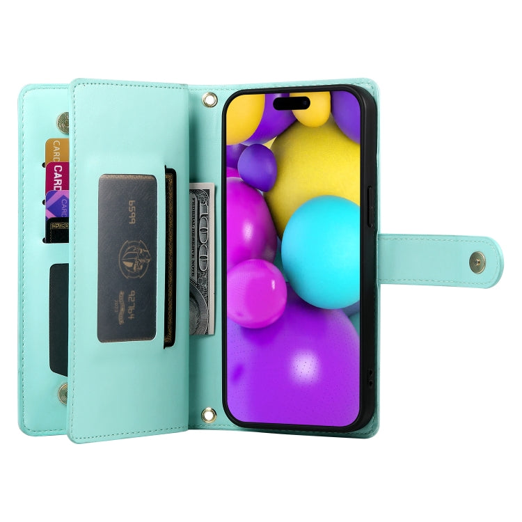 For iPhone 16 Nine Card-slot Zipper Wallet Bag Leather Phone Case