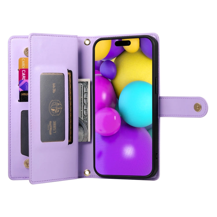 For iPhone 16 Nine Card-slot Zipper Wallet Bag Leather Phone Case