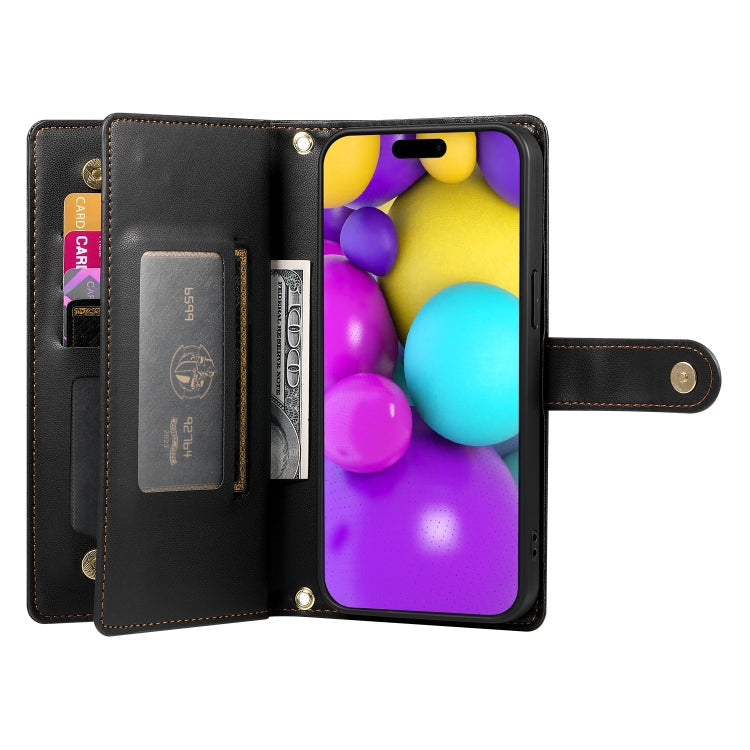 For iPhone 16 Nine Card-slot Zipper Wallet Bag Leather Phone Case