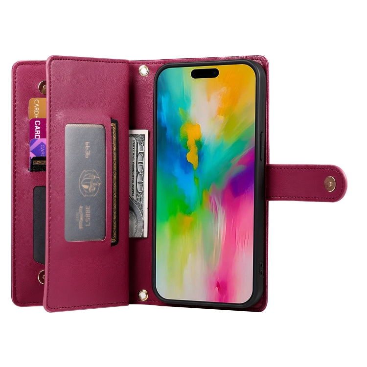 For iPhone 16 Pro Nine Card-slot Zipper Wallet Bag Leather Phone Case