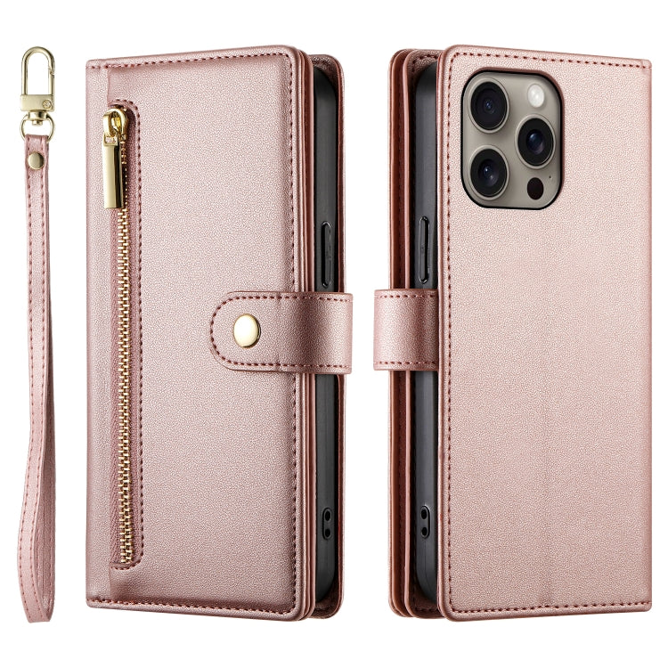 For iPhone 16 Pro Nine Card-slot Zipper Wallet Bag Leather Phone Case