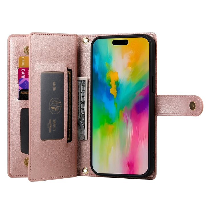 For iPhone 16 Pro Nine Card-slot Zipper Wallet Bag Leather Phone Case